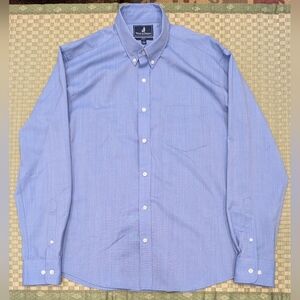 Wool & Prince Shirt Men's Large Slim Fit Blue Wool Short Sleeve Button Down